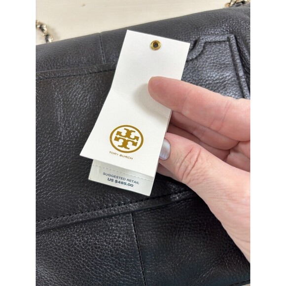 Tory Burch Marion Black Pebbled Leather 2-Way Whipstich Chain Strap Shoulder Bag - Picture 9 of 16